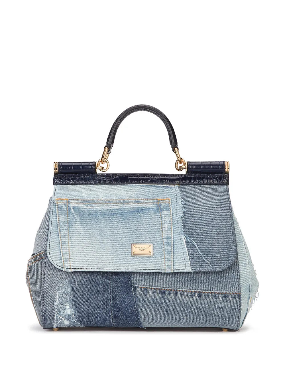 Dolce Gabbana Large Sicily Patchwork Denim Shoulder Bag — Same as shown — Size One Size — Front View