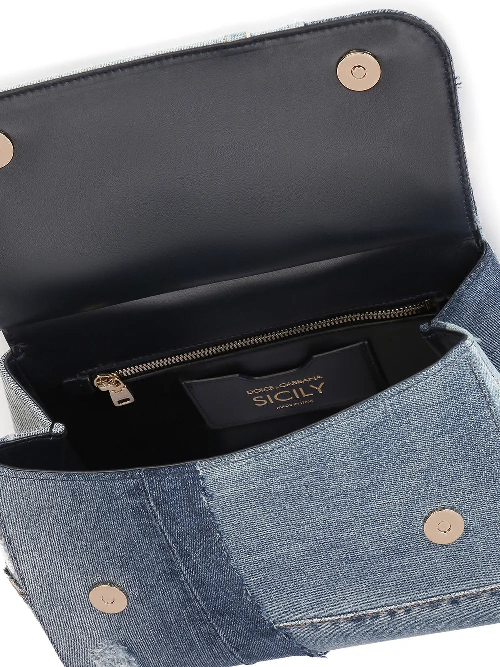 Dolce Gabbana Large Sicily Patchwork Denim Shoulder Bag — Same as shown — Size One Size — Top View