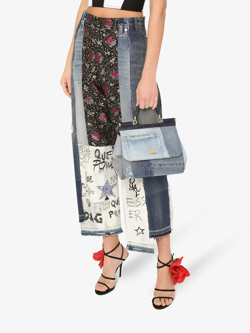 Dolce Gabbana Large Sicily Patchwork Denim Shoulder Bag — Same as shown — Size One Size — Detail View