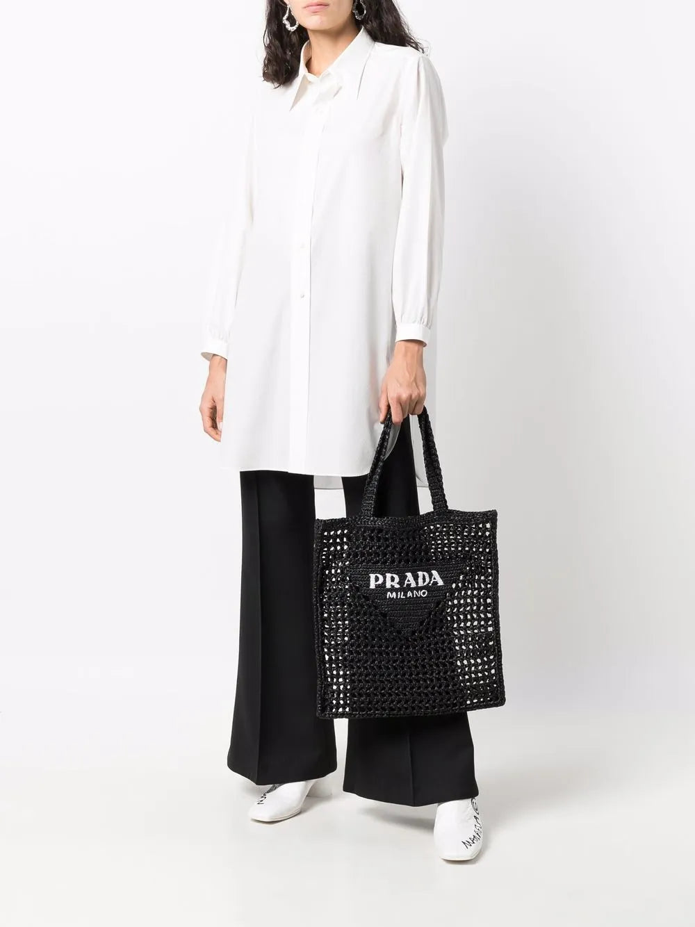 Prada Interwoven Design Logo Print Shoulder Bag — Same as shown — Size One Size — Side View