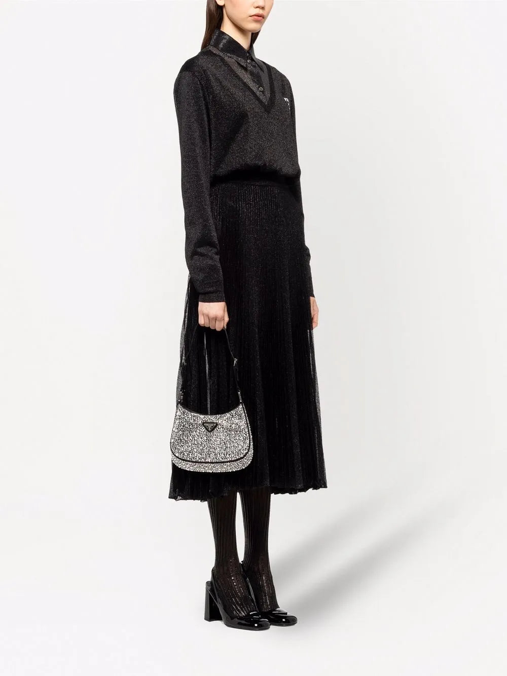 Prada Cleo Crystal Embellished Shoulder Bag — Same as shown — Size One Size — Side View