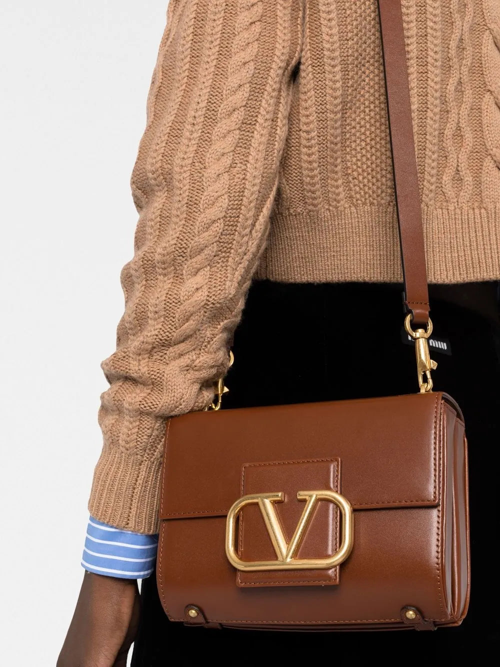 Valentino Garavani Stud Sign Leather Shoulder Bag — Same as shown — Size One Size — Back View