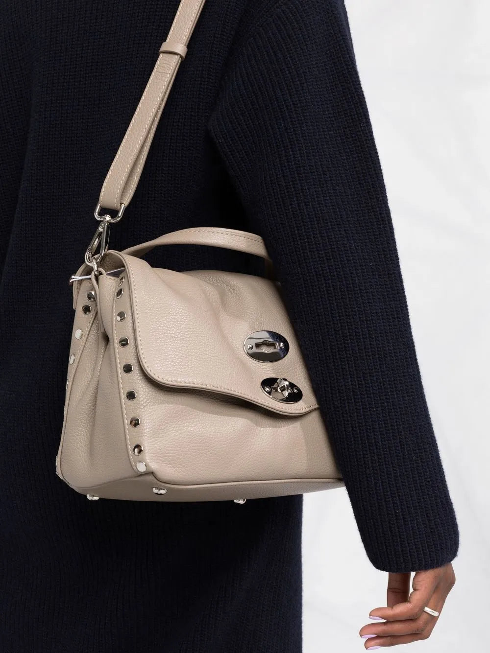 Zanellato Stud Detail Leather Shoulder Bag — Same as shown — Size One Size — Back View