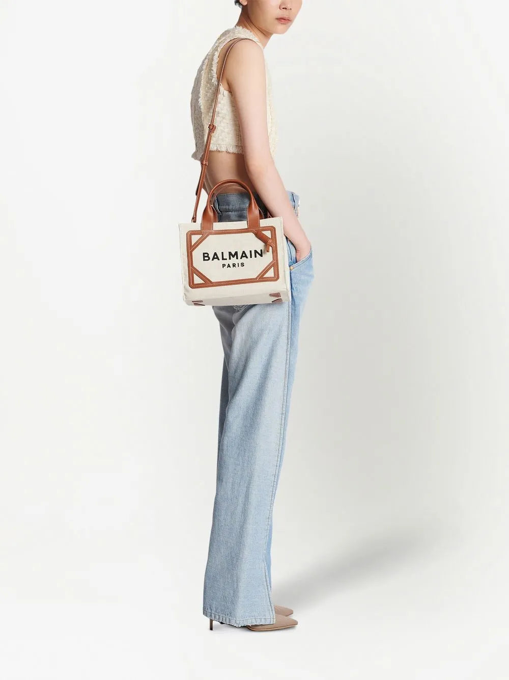 Balmain Small B Army Logo Tote Bag — Same as shown — Size One Size — Side View