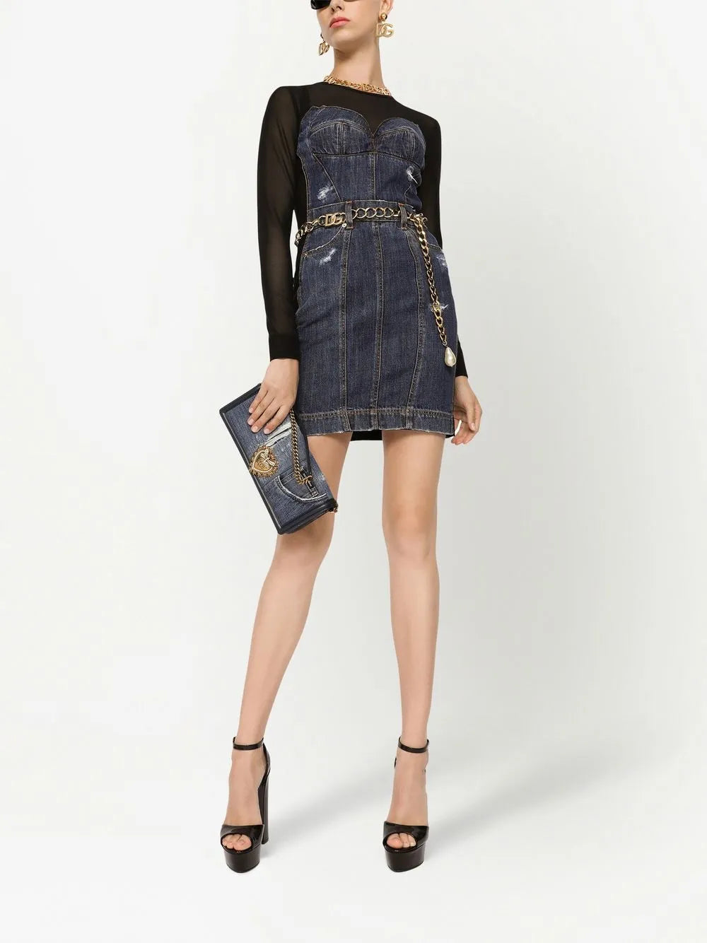 Dolce Gabbana Devotion Patchwork Denim Shoulder Bag — Same as shown — Size One Size — Side View