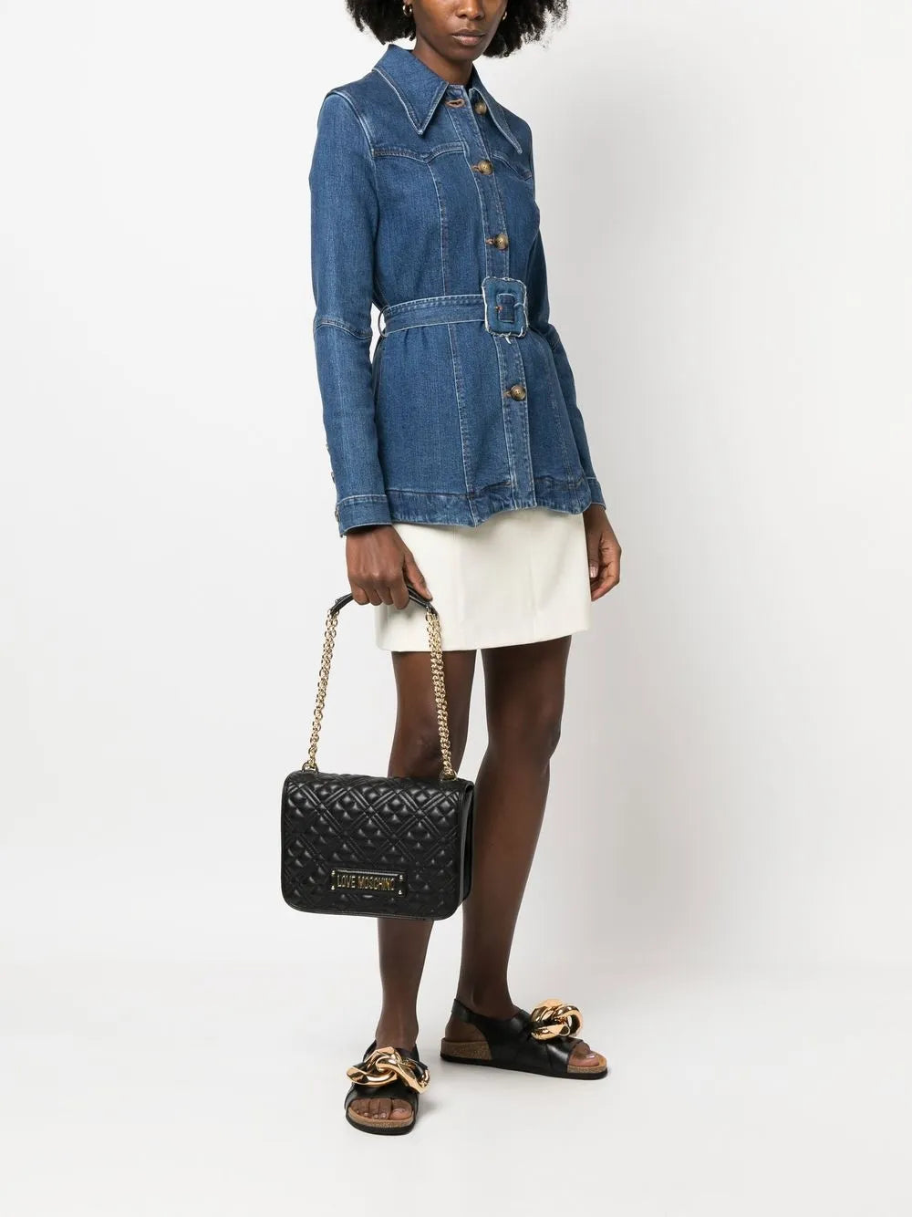 Love Moschino Logo Plaque Quilted Shoulder Bag — Same as shown — Size One Size — Side View