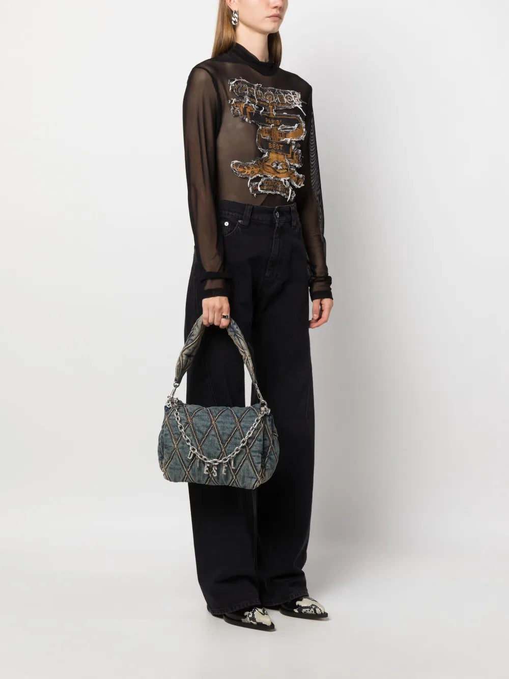 Diesel Charm D Denim Shoulder Bag — Same as shown — Size One Size — Side View