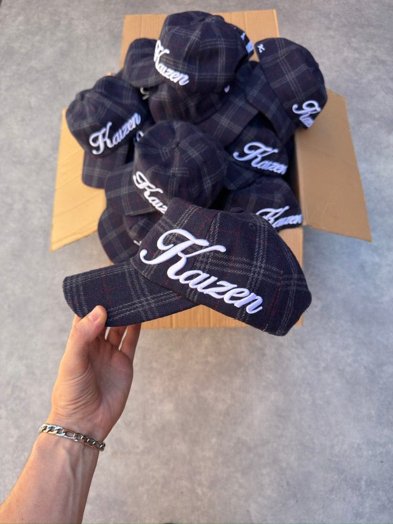 PLAID SCRIPT HAT — One size — Back View