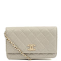 Chanel Cross Body Wallet on Chain in Grey, Caviar Leather (GHW) — Front View