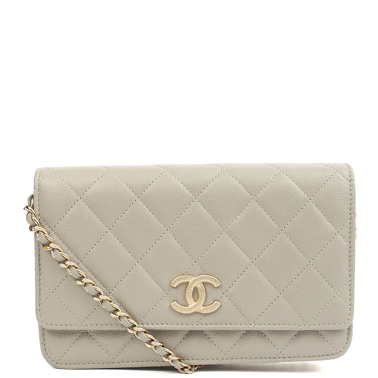 Chanel Cross Body Wallet on Chain in Grey, Caviar Leather (GHW) — Front View