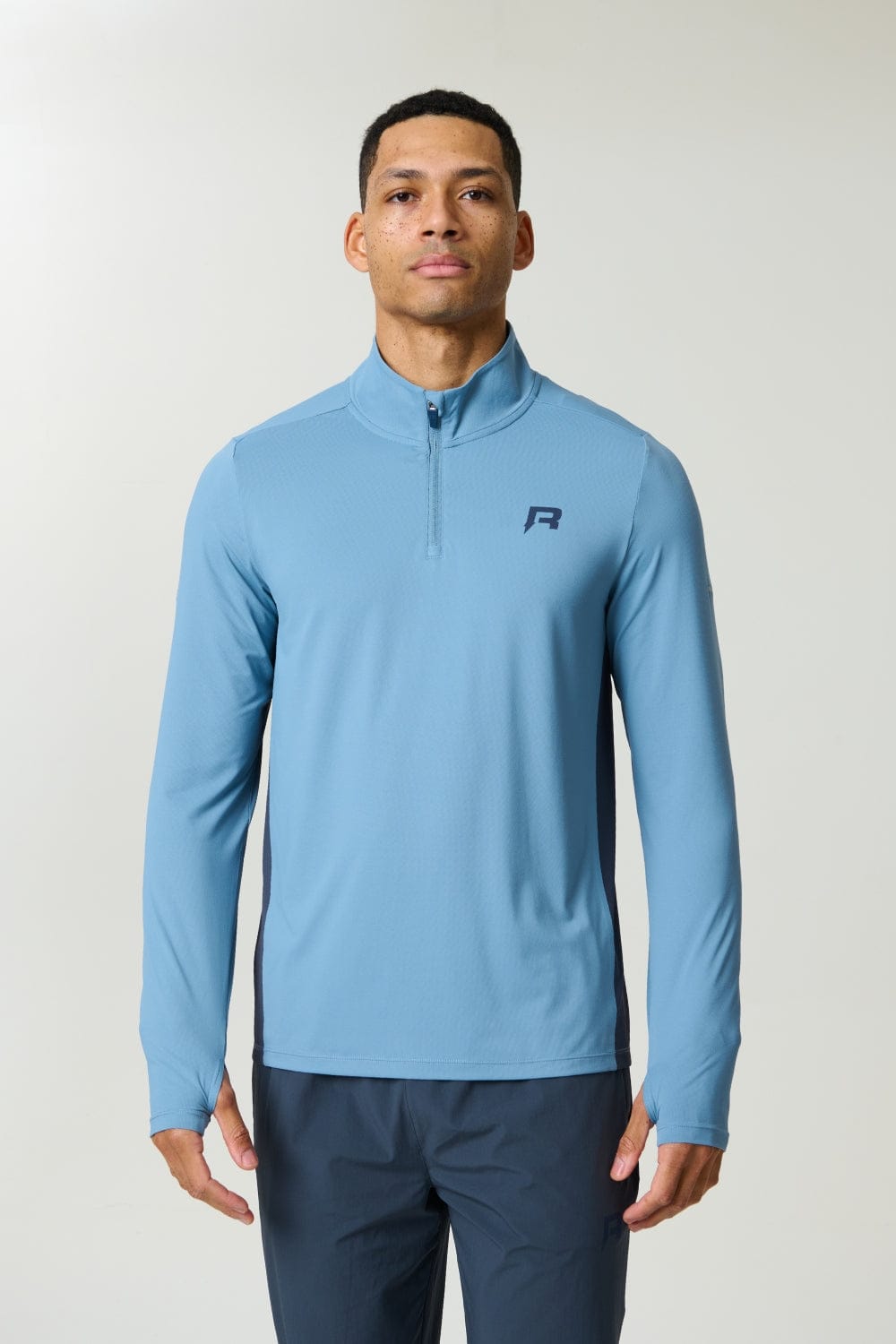 Reprimo Vortex Quarter Zip 'Dusty Blue Ink Blue' — XS — Front View
