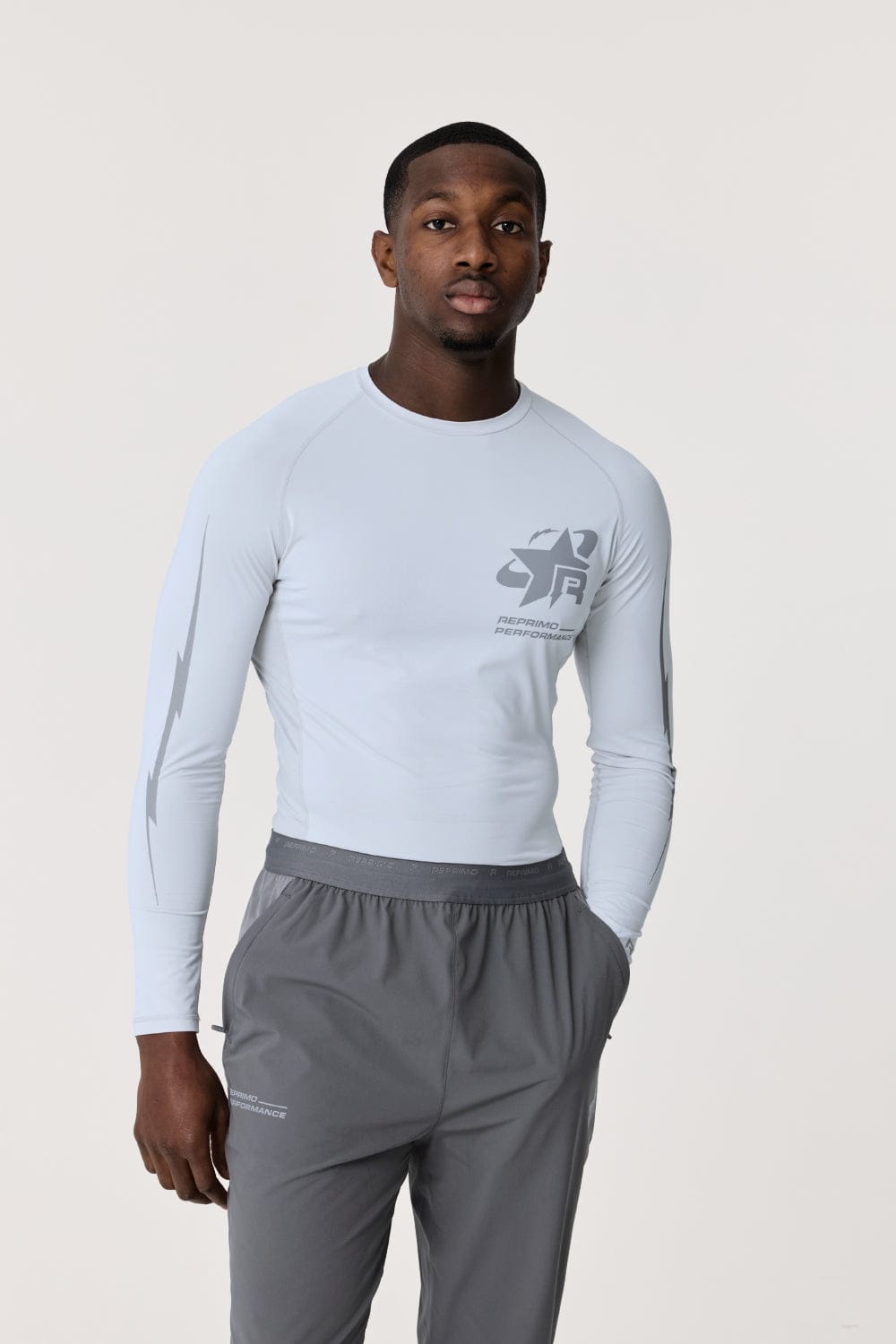 Reprimo Long Sleeve Base-Layer 'Light Grey' — XS — Front View