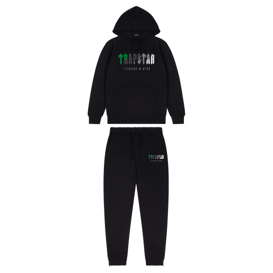 Trapstar Chenille Decoded Hooded Tracksuit-Black/Green — XXS — Front View