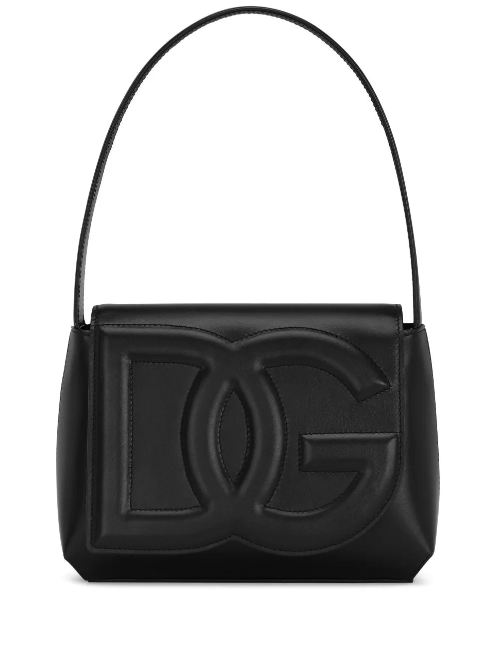 Dolce Gabbana Logo Embossed Leather Shoulder Bag — Same as shown — Size One Size — Front View