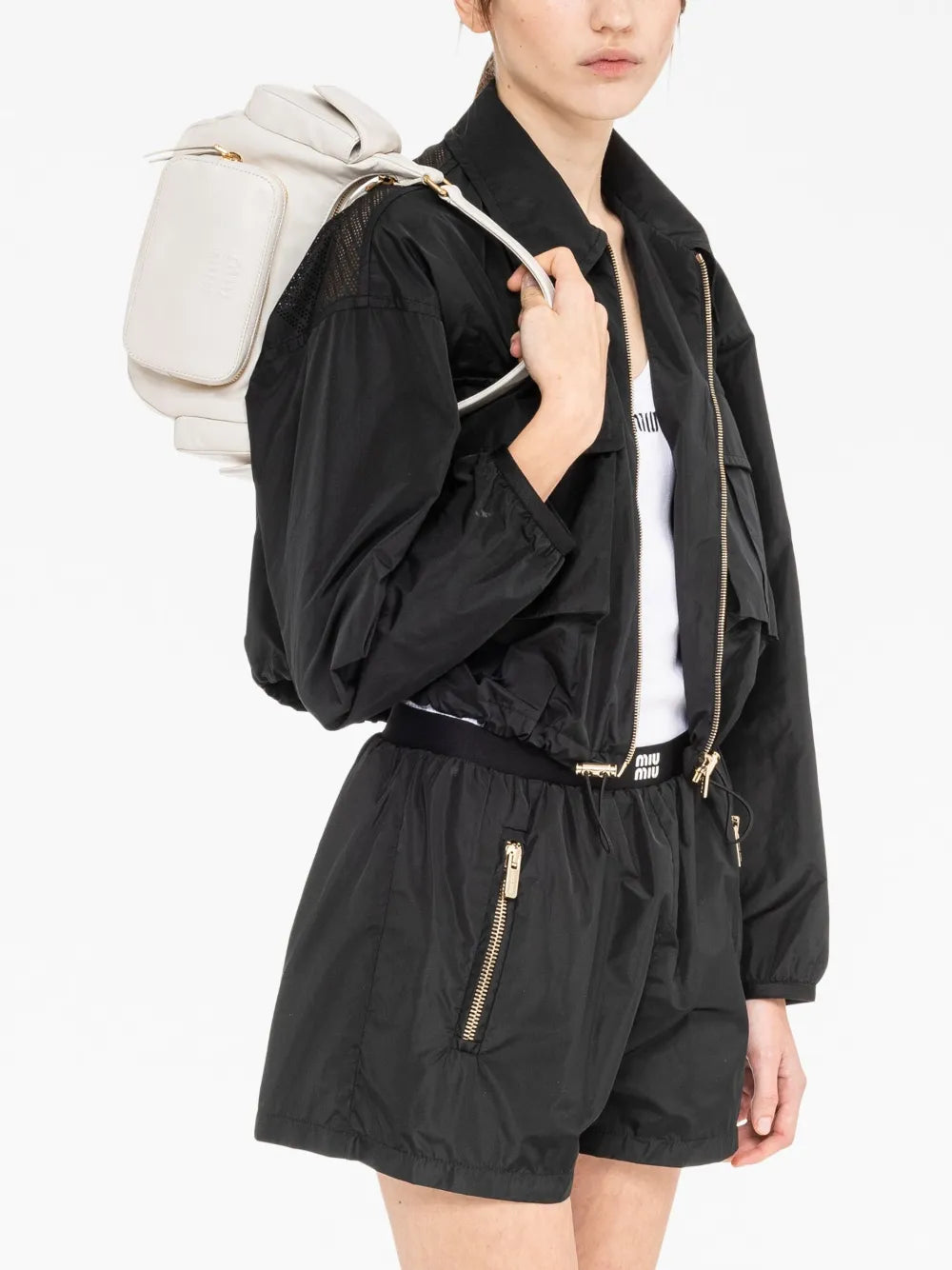 Miu Miu Logo Embossed Leather Shoulder Bag — Same as shown — Size One Size — Back View