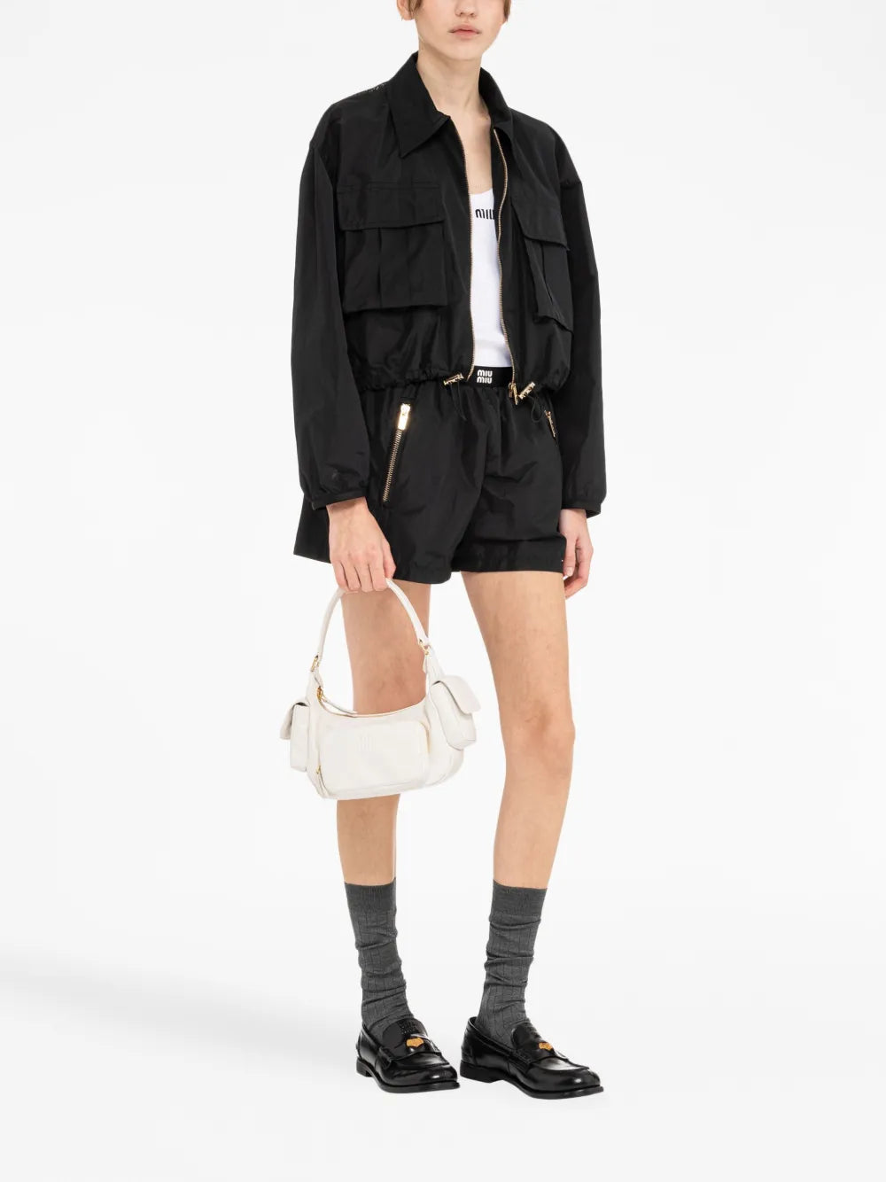 Miu Miu Logo Embossed Leather Shoulder Bag — Same as shown — Size One Size — Side View