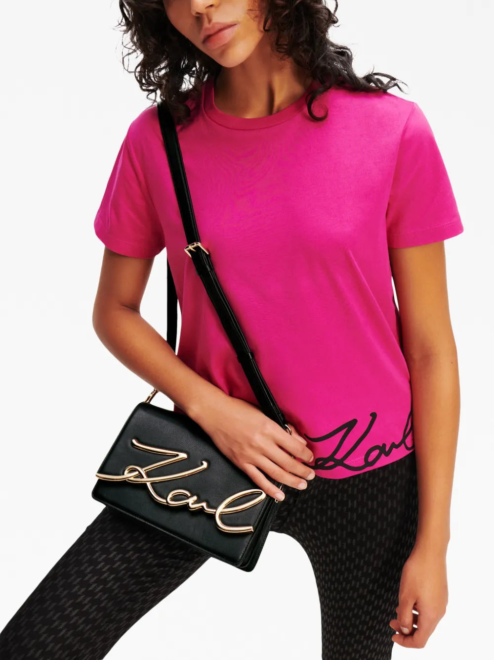 Karl Lagerfeld Medium Signature Leather Shoulder Bag — Same as shown — Size One Size — Side View