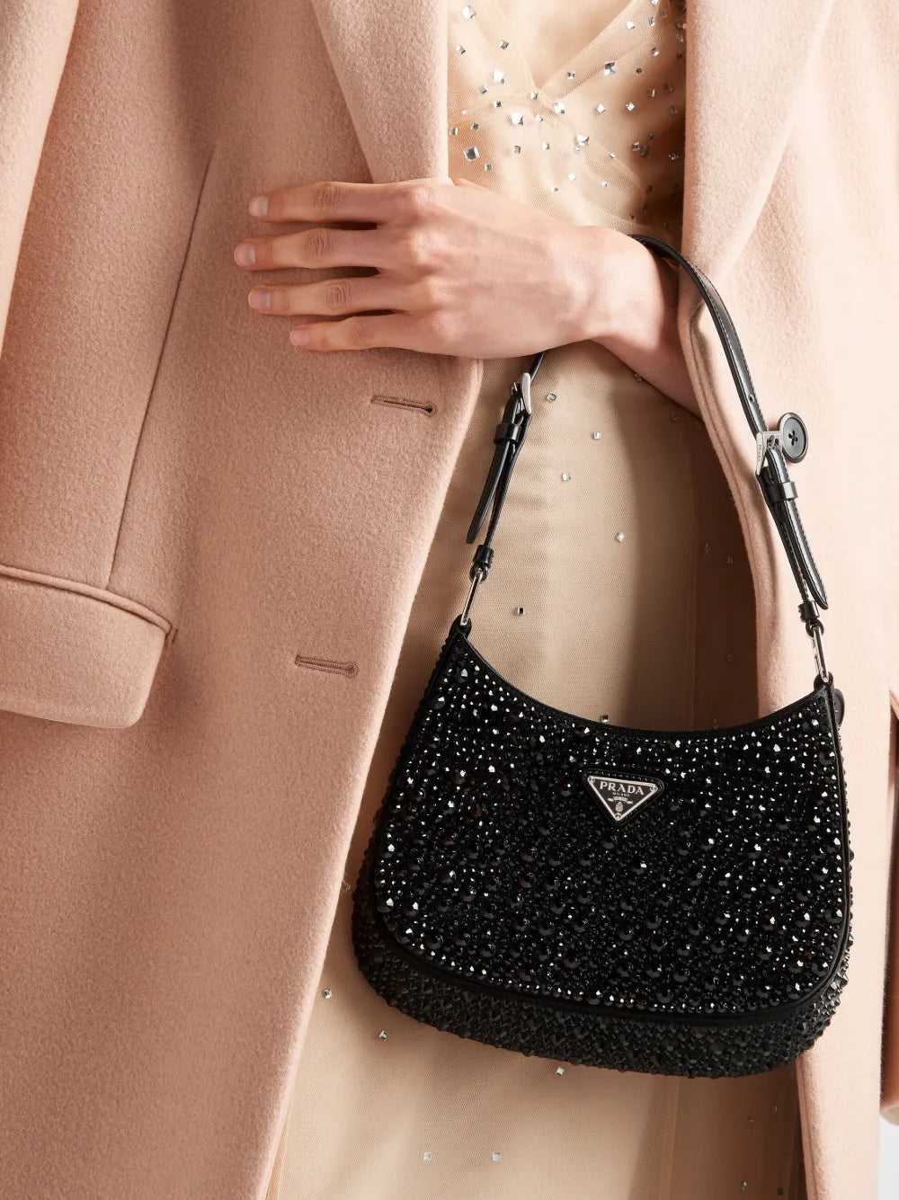 Prada Cleo Crystal Embellished Shoulder Bag — Same as shown — Size One Size — Back View