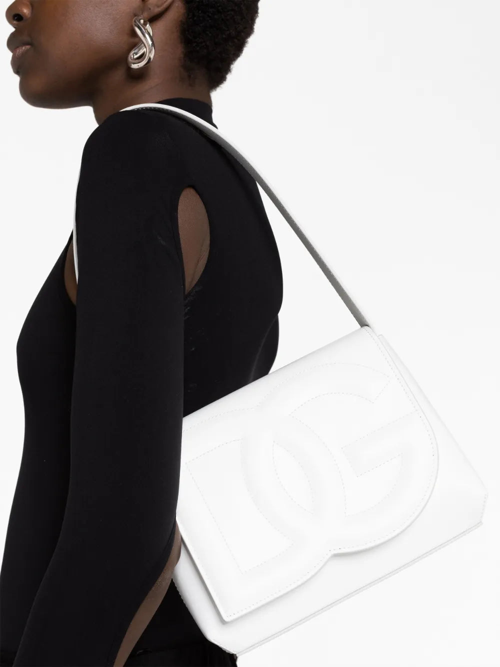 Dolce Gabbana Logo Embossed Leather Shoulder Bag — Same as shown — Size One Size — Back View