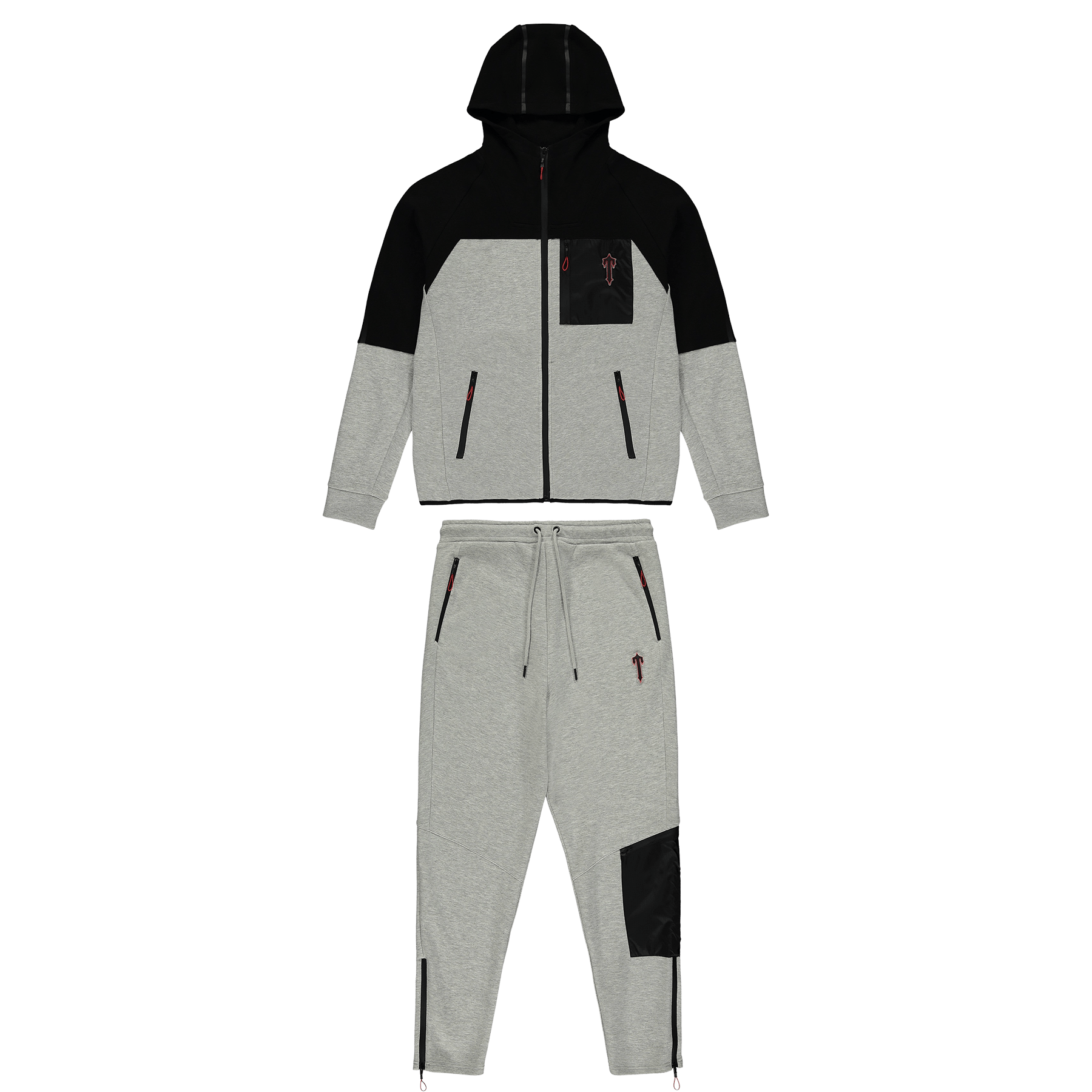 Trapstar Irongate T Fleece Zip Tracksuit-Black/Red — XXS — Front View