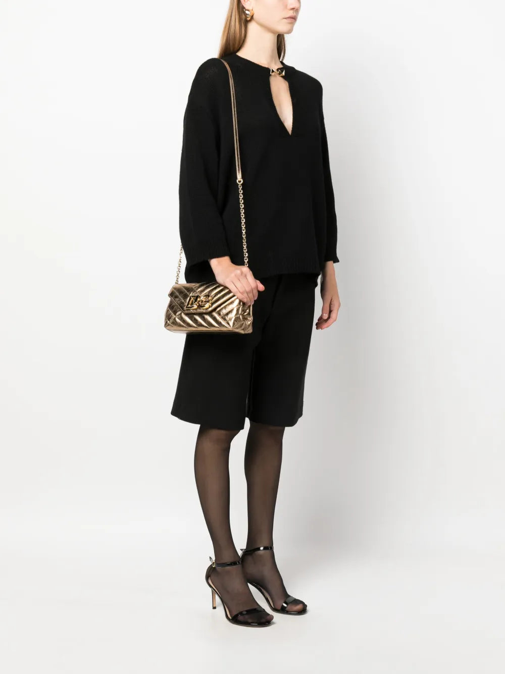 Dolce Gabbana Logo Plaque Quilted Leather Shoulder Bag — Same as shown — Size One Size — Side View