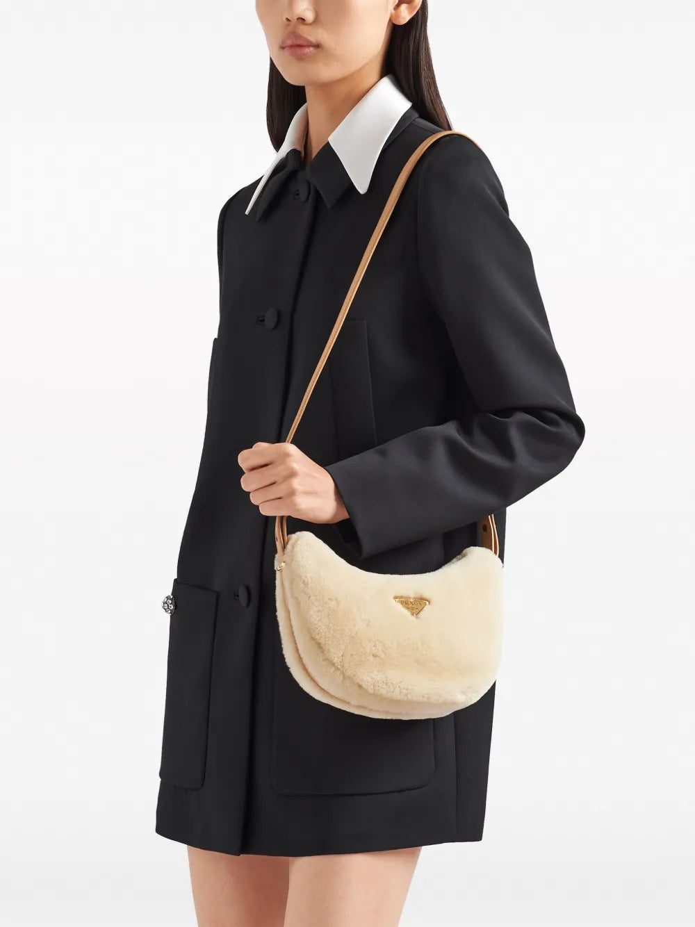 Prada Arque Shearling Shoulder Bag — Same as shown — Size One Size — Side View