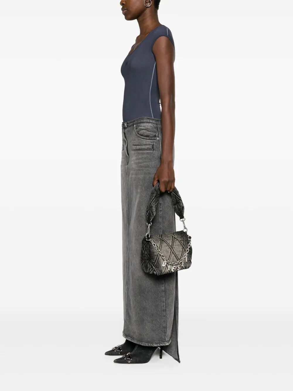Diesel Small Logo Charm Quilted Denim Bag — Same as shown — Size One Size — Side View