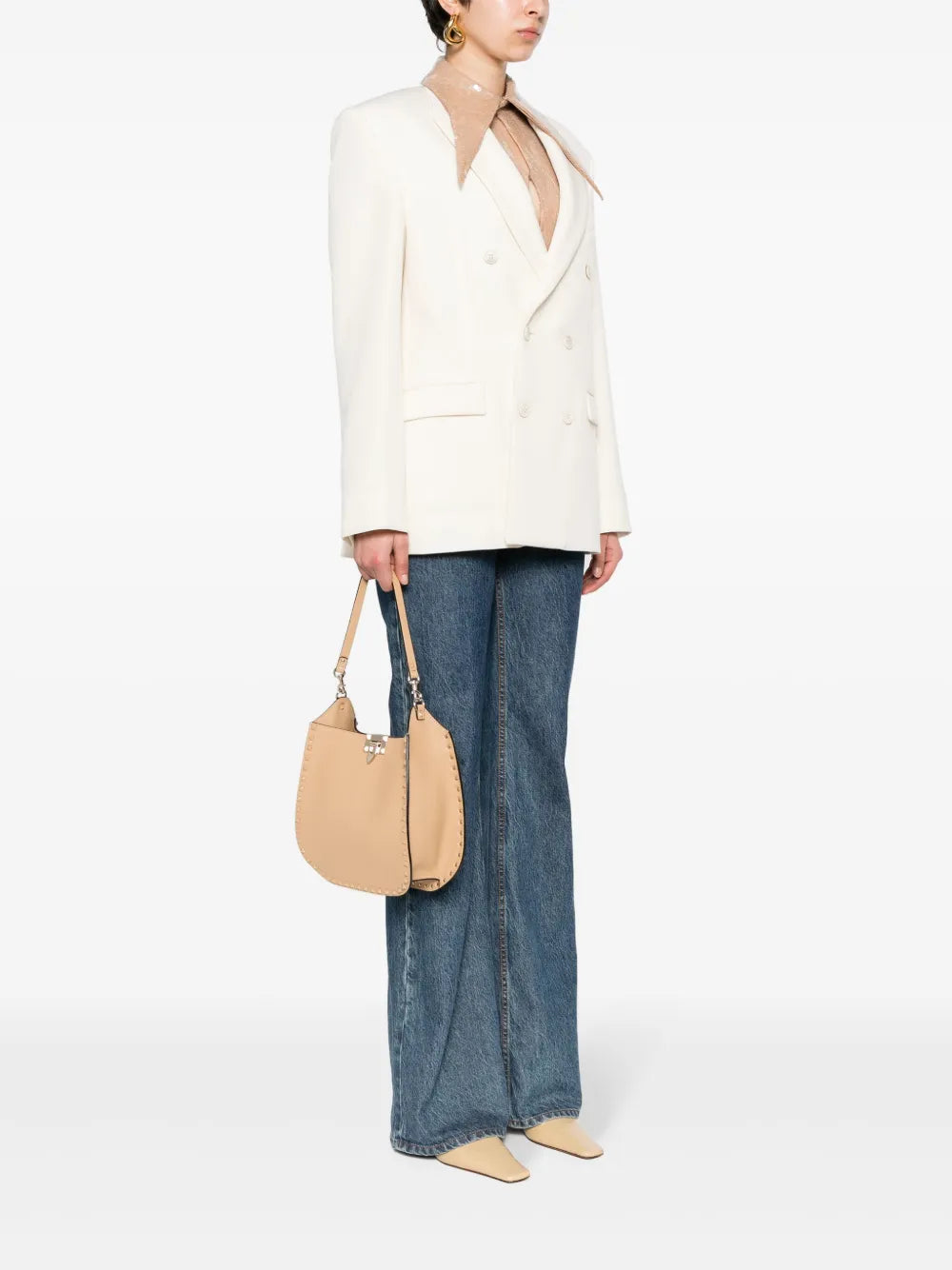 Valentino Garavani Rockstud Embellished Leather Shoulder Bag — Same as shown — Size One Size — Side View