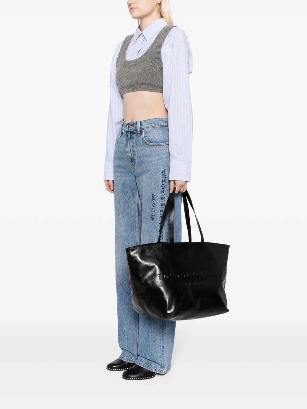 Alexander Wang Punch Logo Embossed Leather Tote Bag — Same as shown — Size One Size — Side View