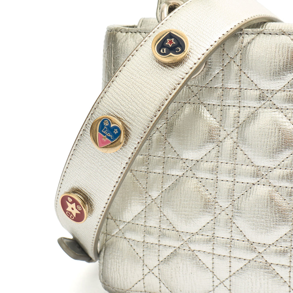 Christian Dior Tote Lady Dior - Medium in Metallic, Cannage Quilted Lambskin — Top View