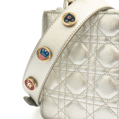 Christian Dior Tote Lady Dior - Medium in Metallic, Cannage Quilted Lambskin — Top View