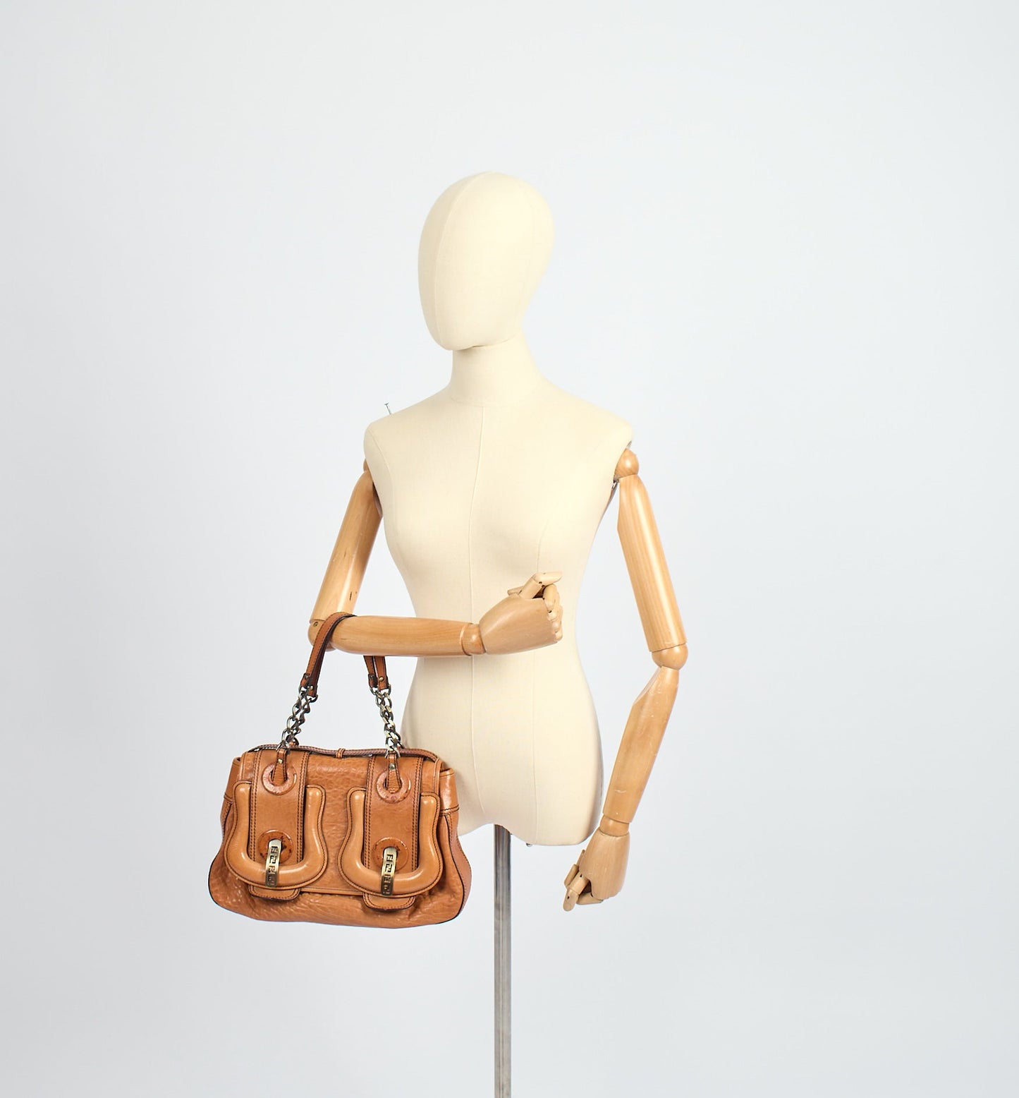 Fendi Shoulder Bag B Bag in Brown, Leather — Side View
