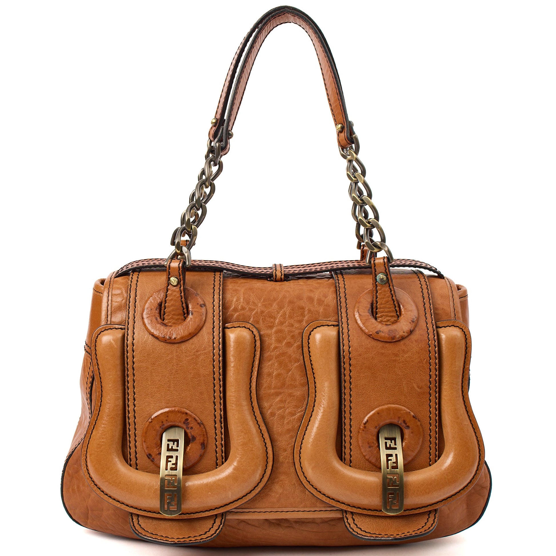 Fendi Shoulder Bag B Bag in Brown, Leather — Front View
