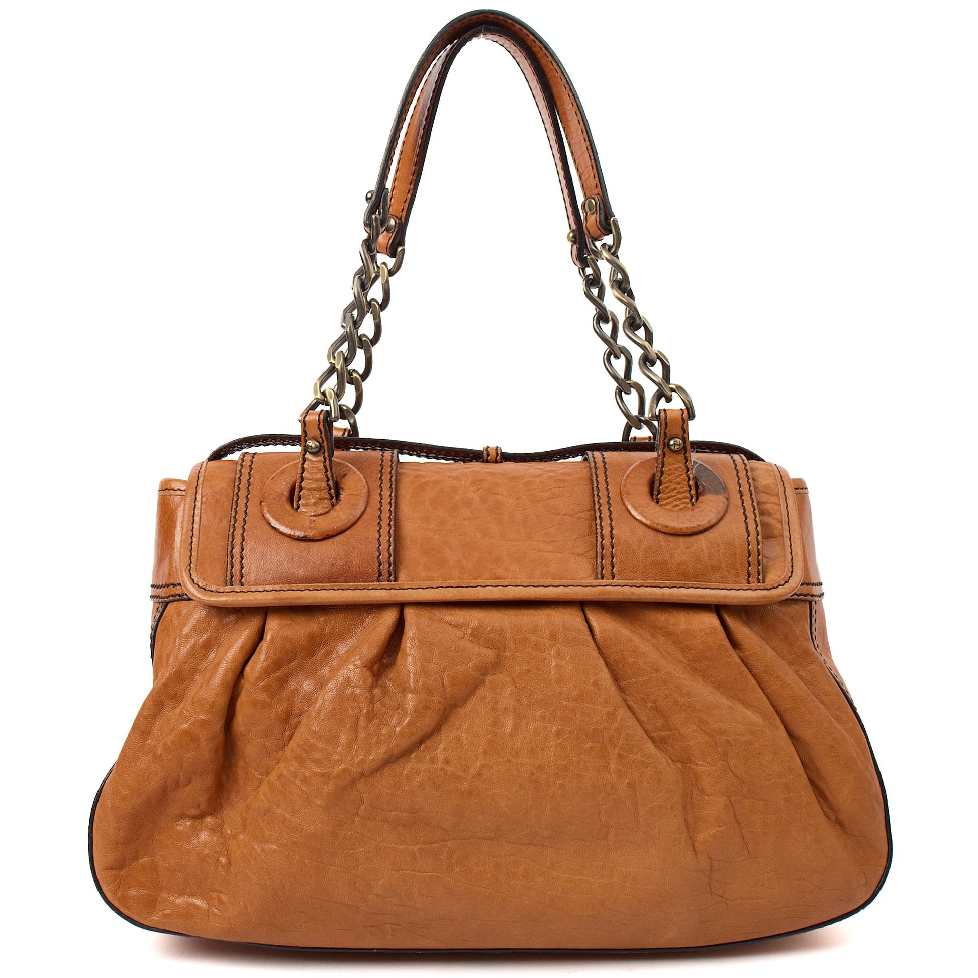 Fendi Shoulder Bag B Bag in Brown, Leather — Top View