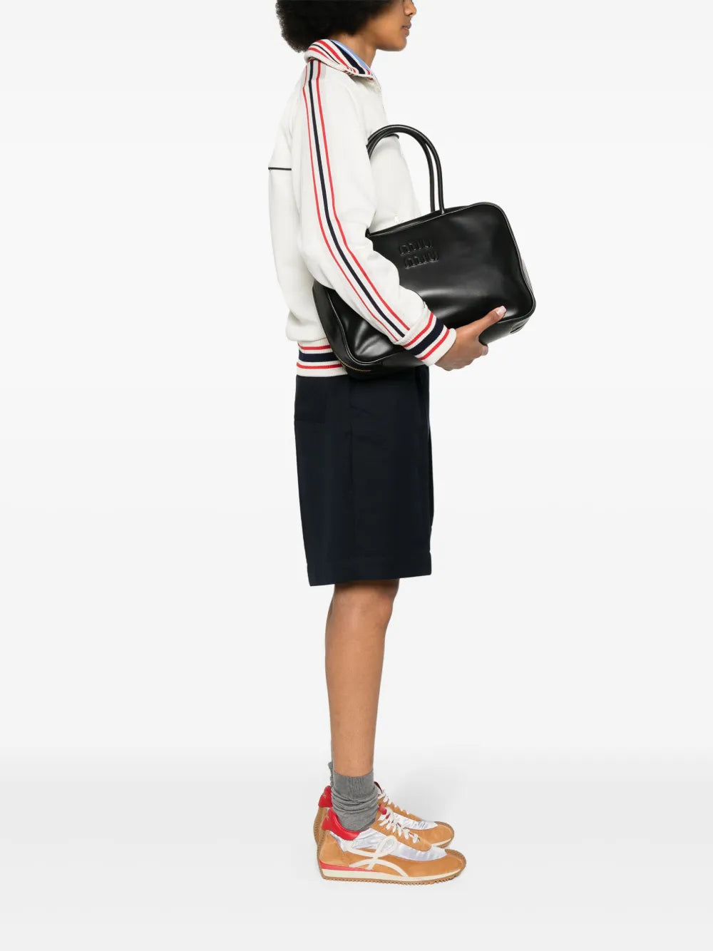 Miu Miu Logo Embossed Leather Shoulder Bag — Same as shown — Size One Size — Side View