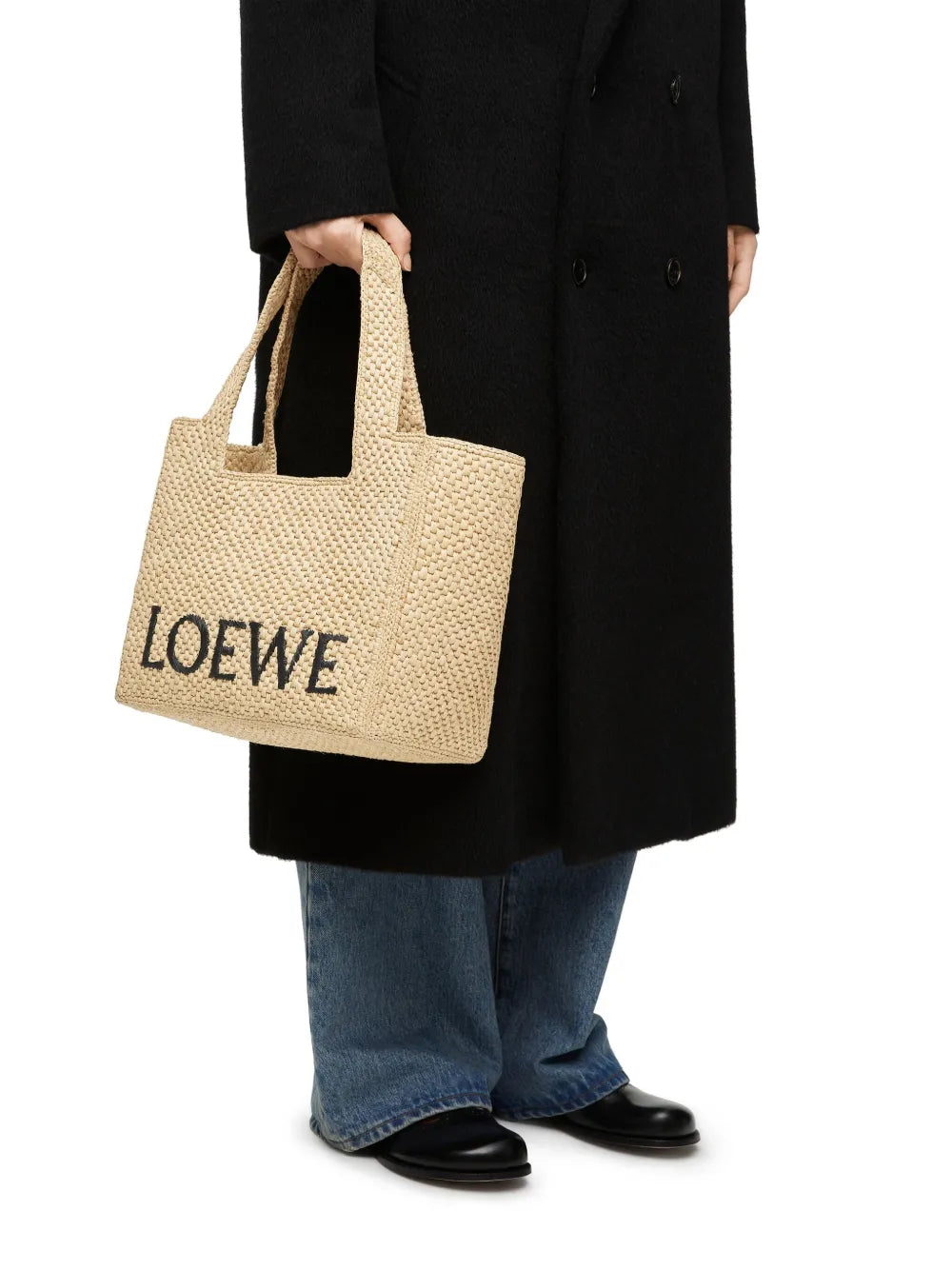 Loewe Medium Loewe Font Tote In Raffia — Same as shown — Size One Size — Side View