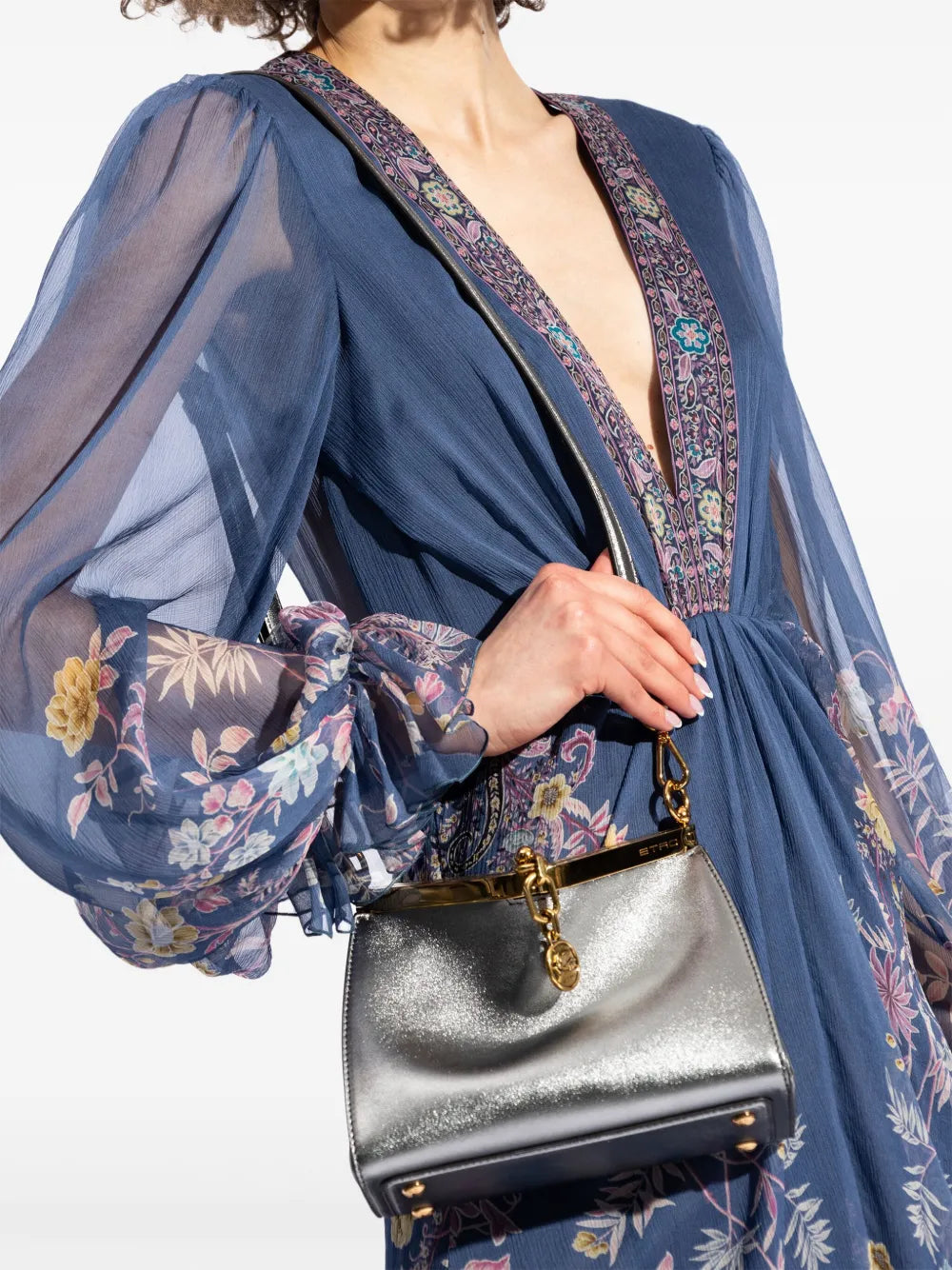 Etro Small Vella Metallic Leather Bag — Same as shown — Size One Size — Side View