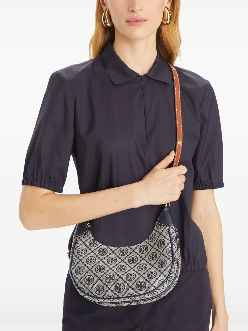 Tory Burch T Monogram Crescent Shoulder Bag — Same as shown — Size One Size — Side View