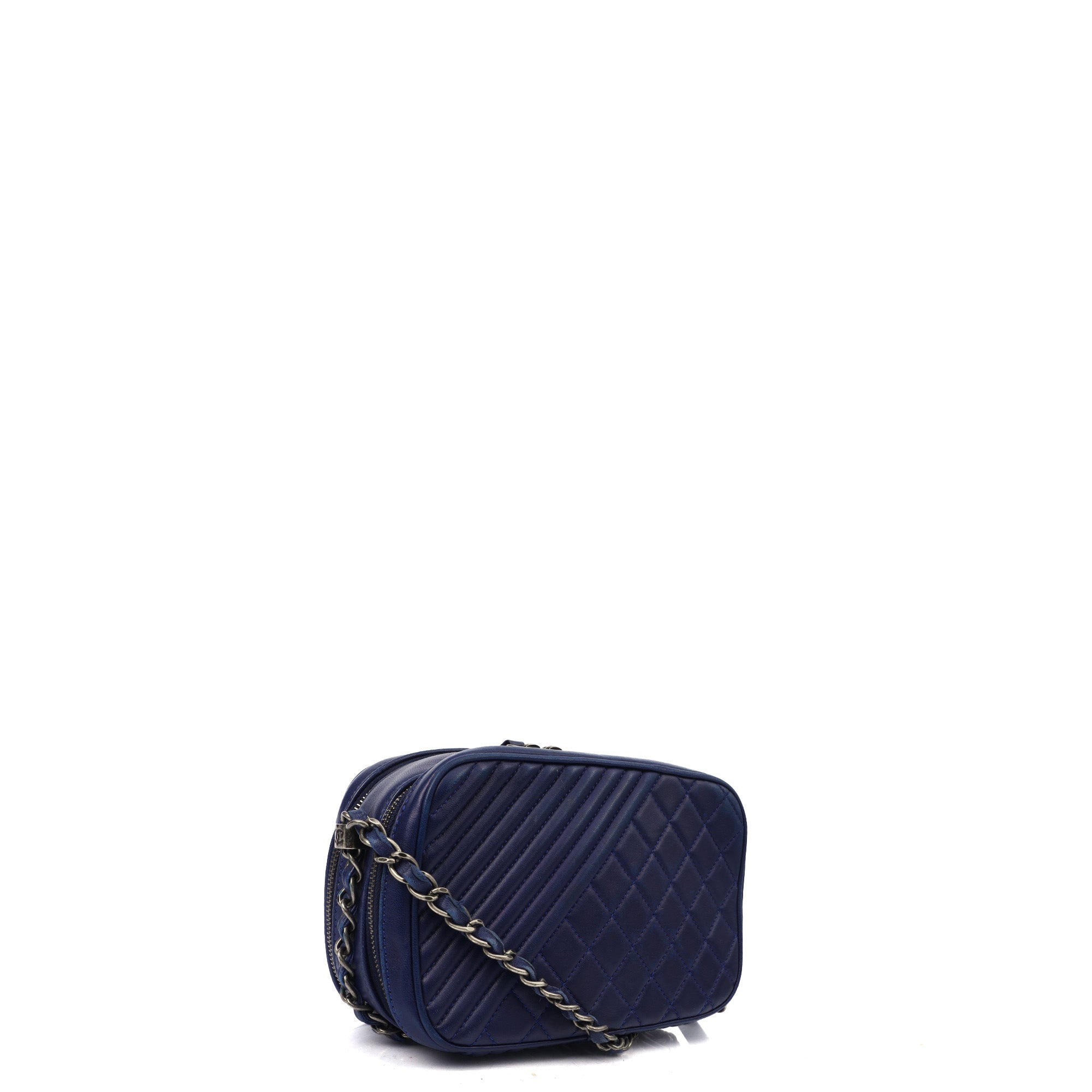 Chanel Cross Body Coco Boy Camera Bag in Navy, Calfskin Leather — Side View