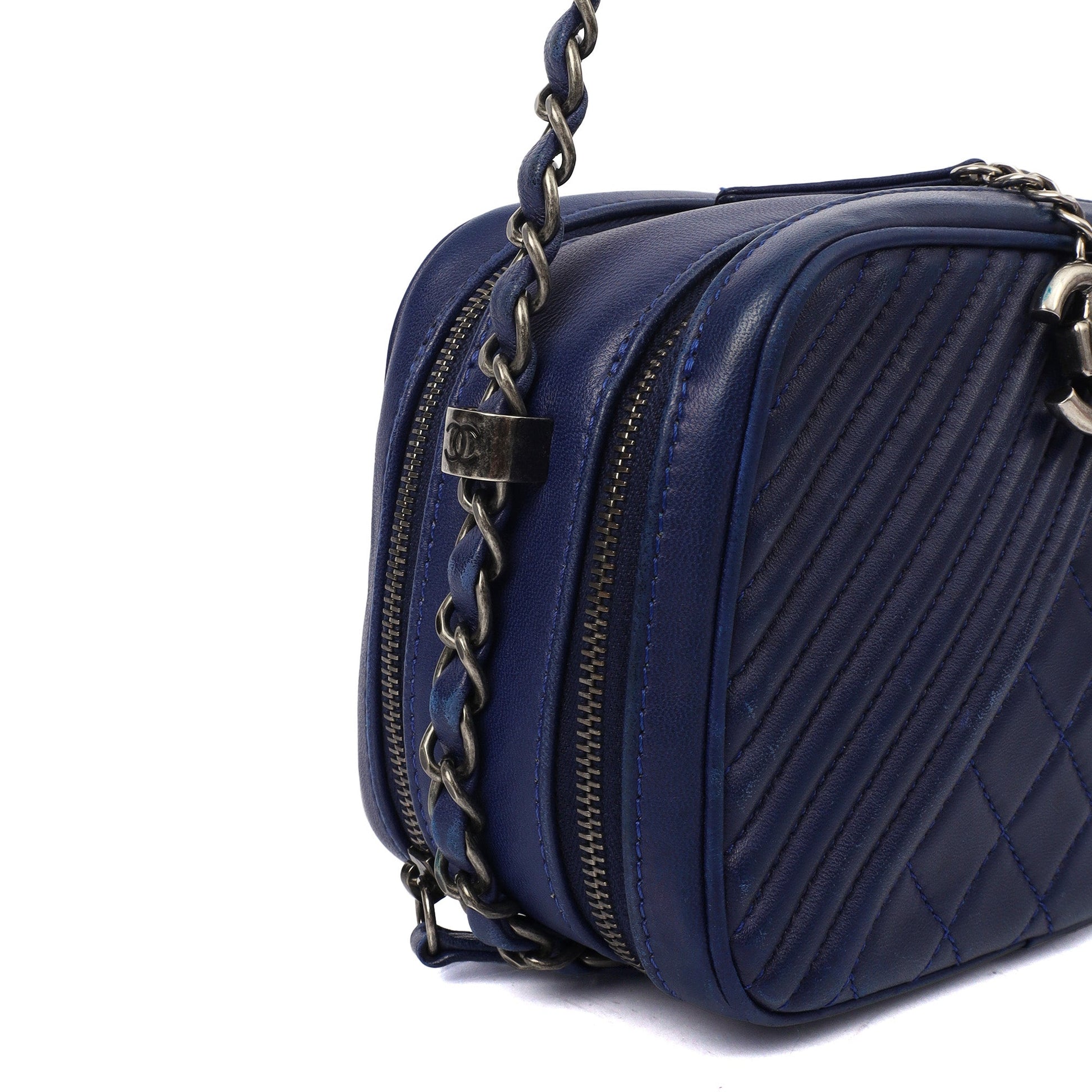 Chanel Cross Body Coco Boy Camera Bag in Navy, Calfskin Leather — Alternate View 9