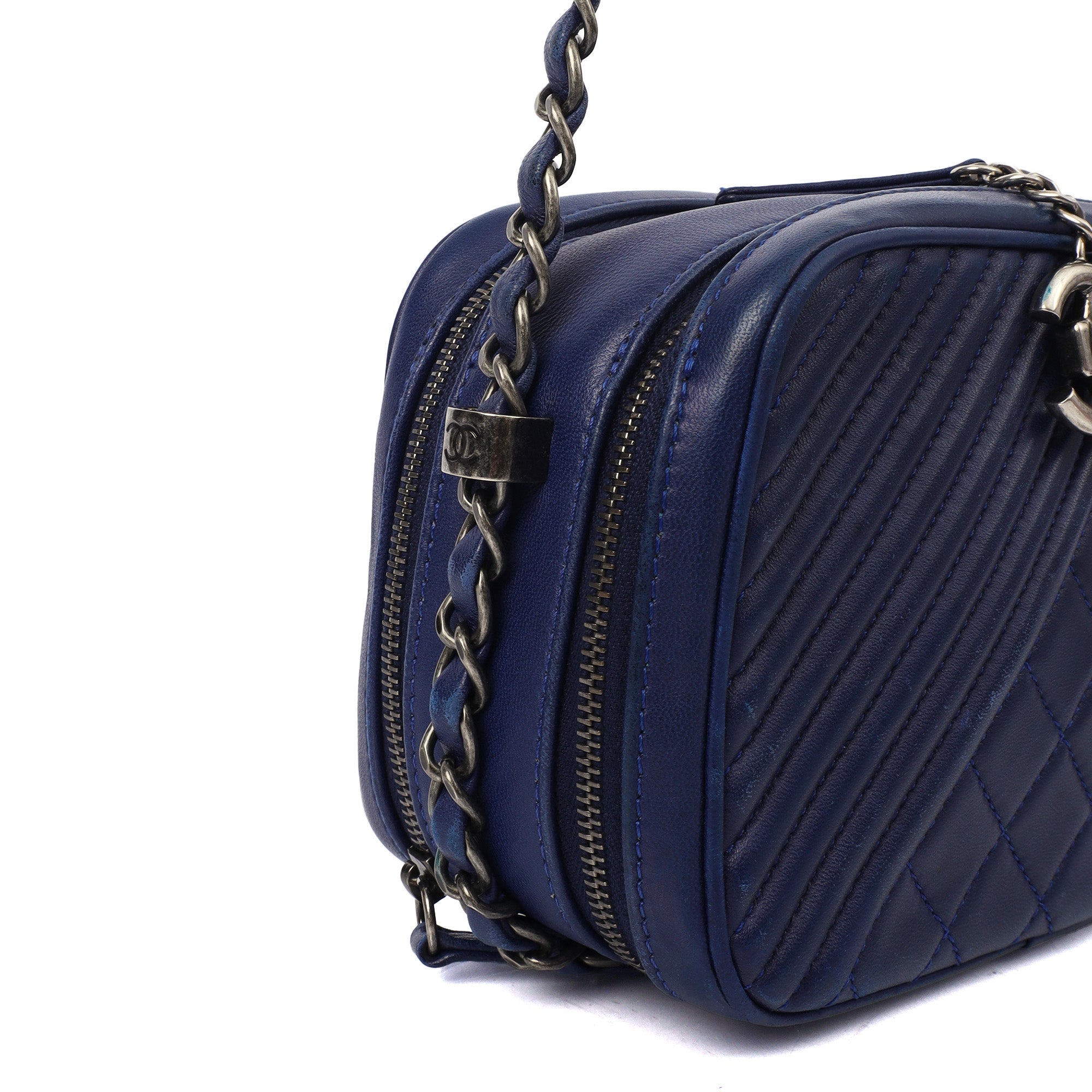 Chanel Cross Body Coco Boy Camera Bag in Navy, Calfskin Leather — Alternate View 9