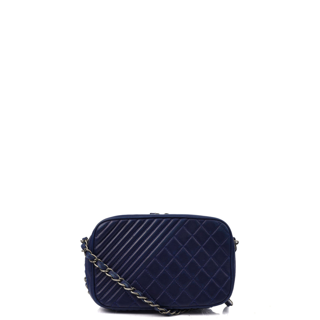 Chanel Cross Body Coco Boy Camera Bag in Navy, Calfskin Leather — Back View