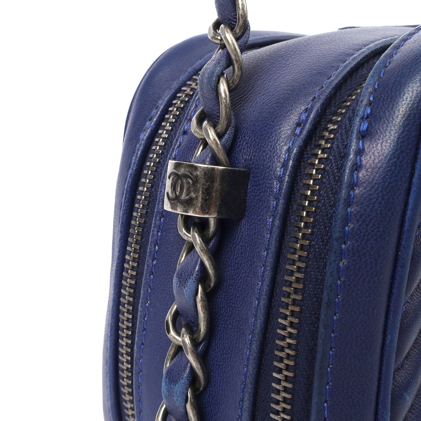 Chanel Cross Body Coco Boy Camera Bag in Navy, Calfskin Leather — Lifestyle View