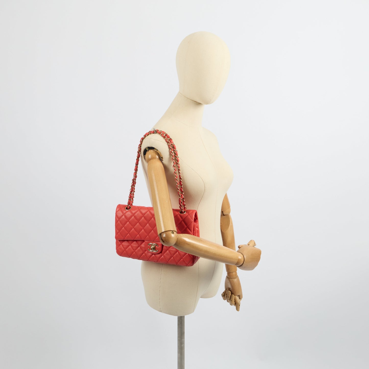 Chanel Shoulder Bag Classic Double Flap - Medium in Red, Lambskin Leather — Side View
