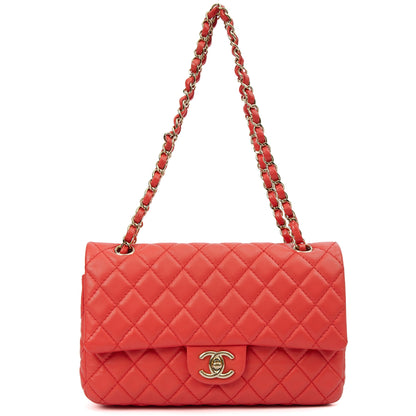 Chanel Shoulder Bag Classic Double Flap - Medium in Red, Lambskin Leather — Lifestyle View