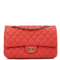 Chanel Shoulder Bag Classic Double Flap - Medium in Red, Lambskin Leather — Front View