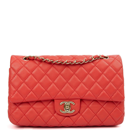 Chanel Shoulder Bag Classic Double Flap - Medium in Red, Lambskin Leather — Front View