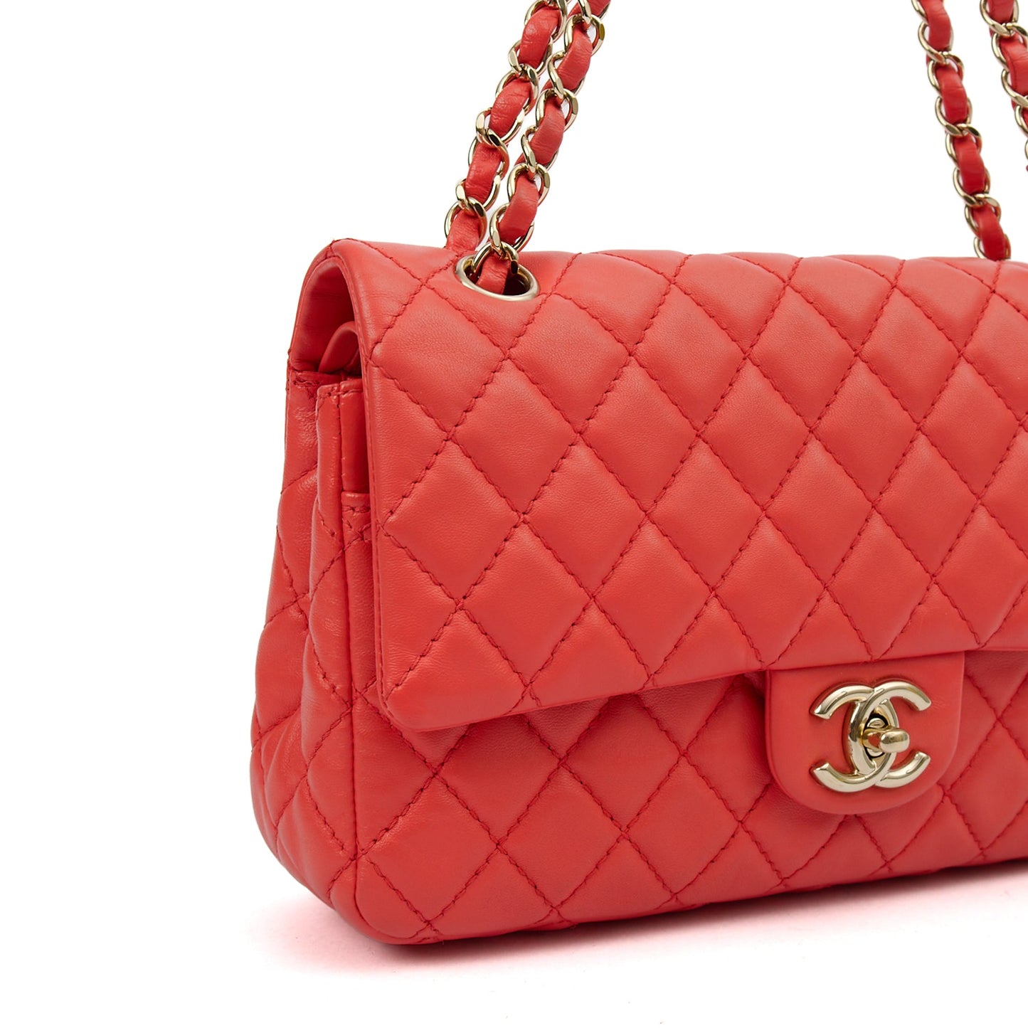 Chanel Shoulder Bag Classic Double Flap - Medium in Red, Lambskin Leather — Alternate View 7