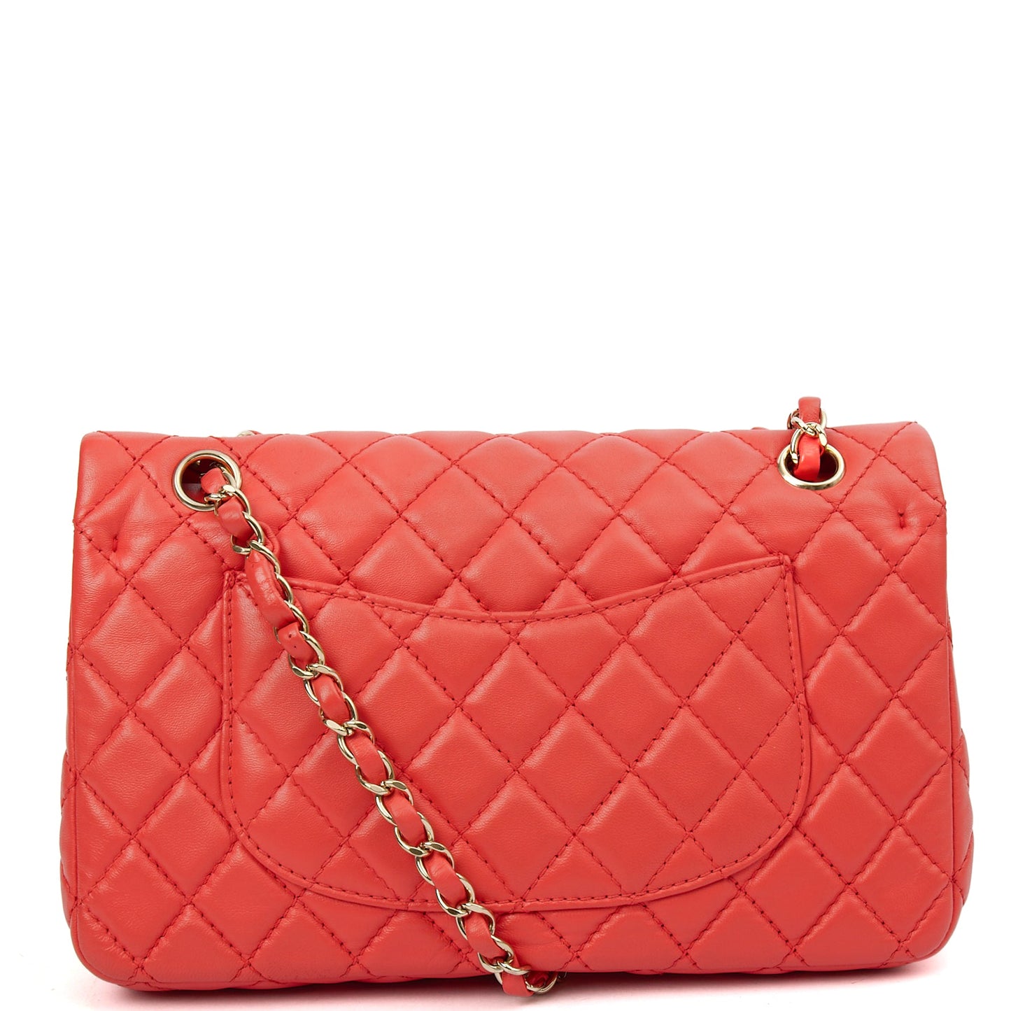 Chanel Shoulder Bag Classic Double Flap - Medium in Red, Lambskin Leather — Top View