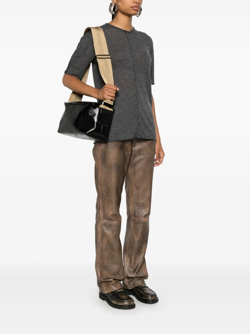 Uma Wang Logo Debossed Shoulder Bag — Same as shown — Size One Size — Side View